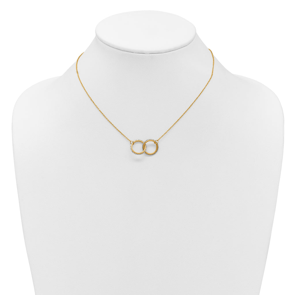 14KTT Pol/Texture/Dia-cut Circles w/ 2in Ext. Necklace