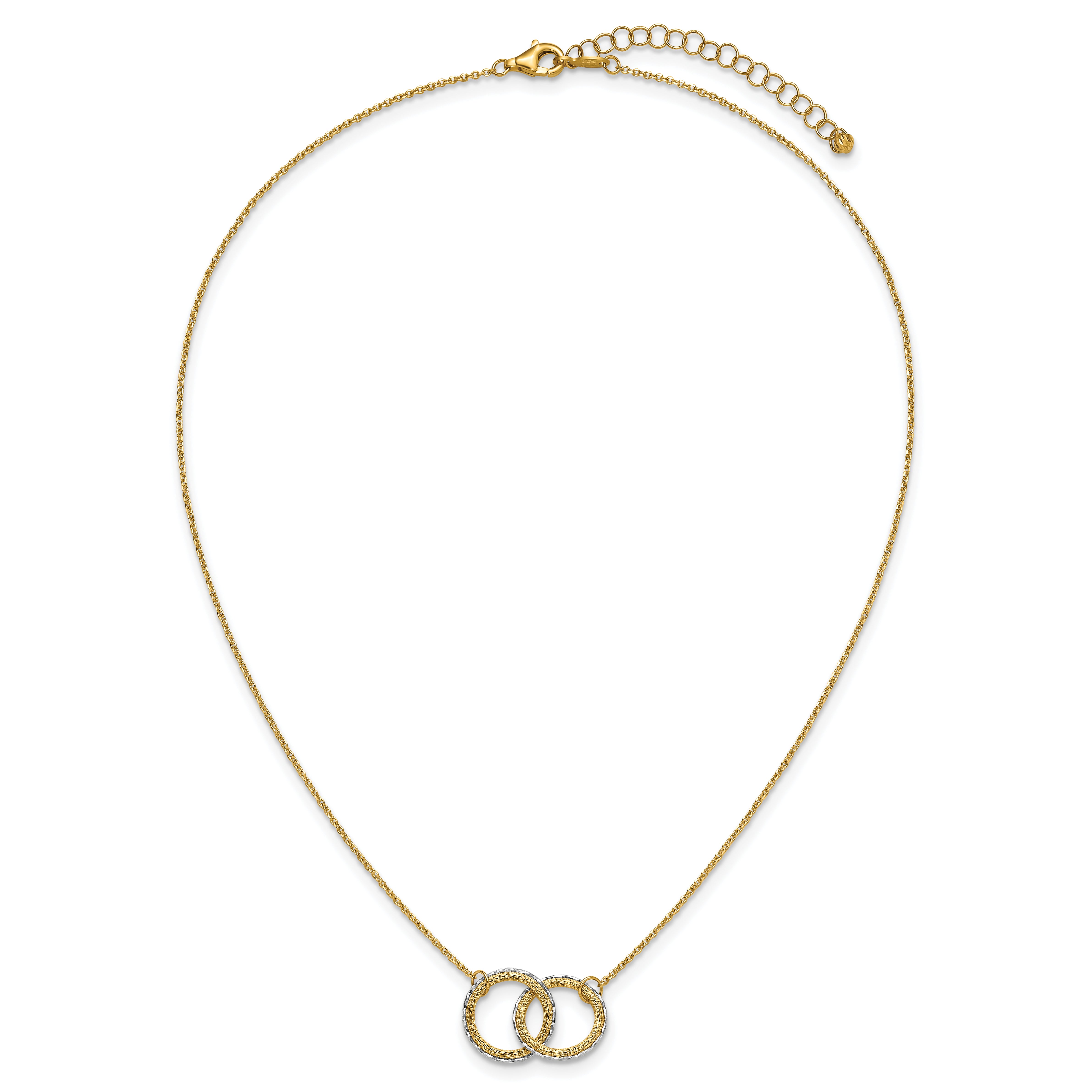 14KTT Pol/Texture/Dia-cut Circles w/ 2in Ext. Necklace