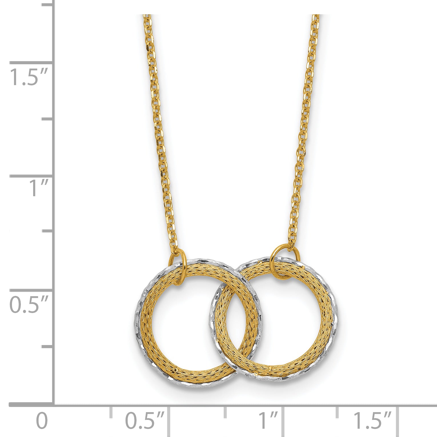 14KTT Pol/Texture/Dia-cut Circles w/ 2in Ext. Necklace