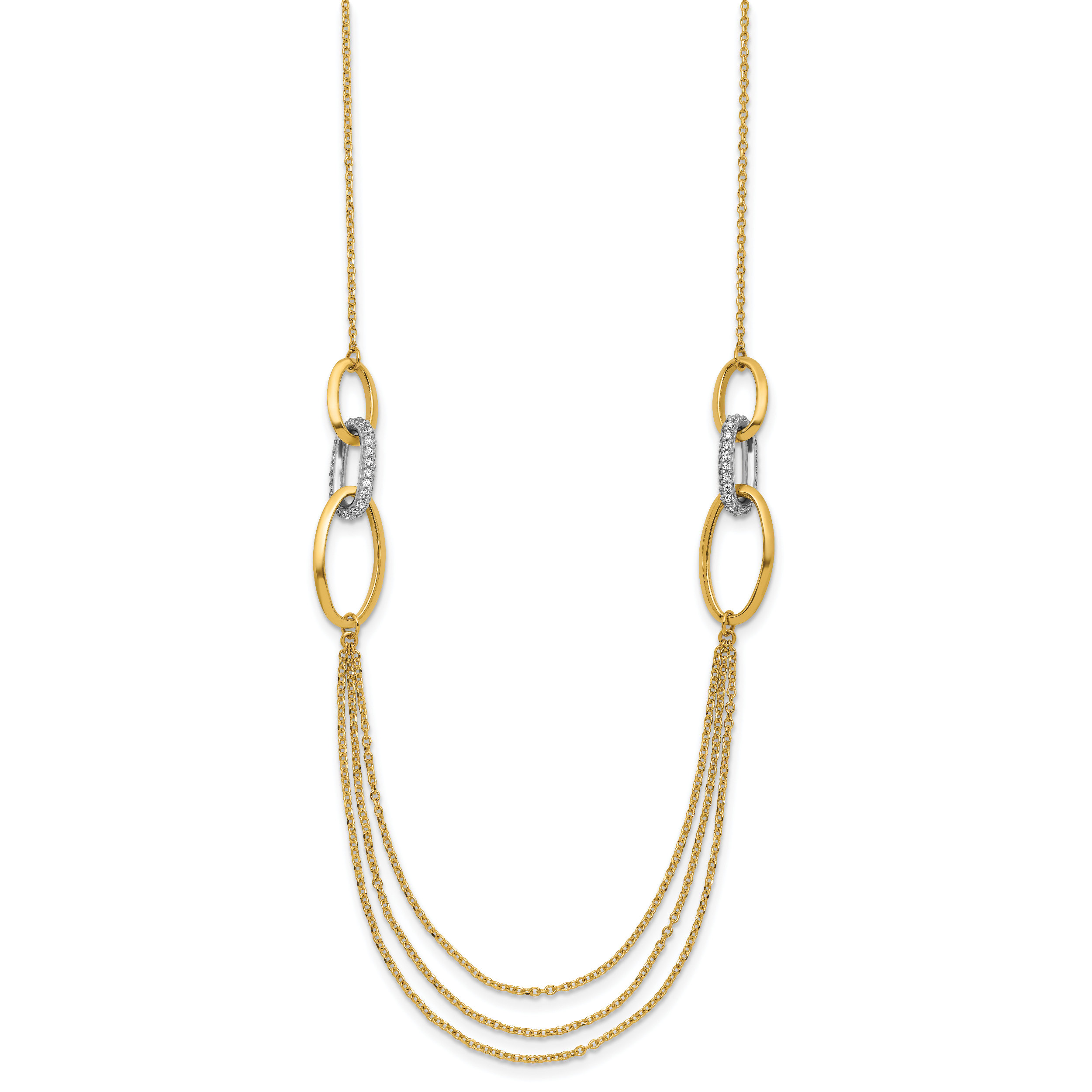 14K Two-tone Polished Fancy CZ Ovals w/1in Ext. Necklace Secondary image