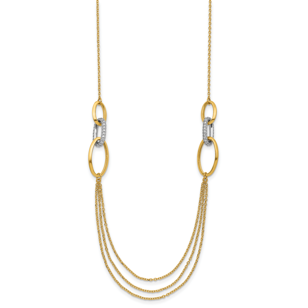 14K Two-tone Polished Fancy CZ Ovals w/1in Ext. Necklace