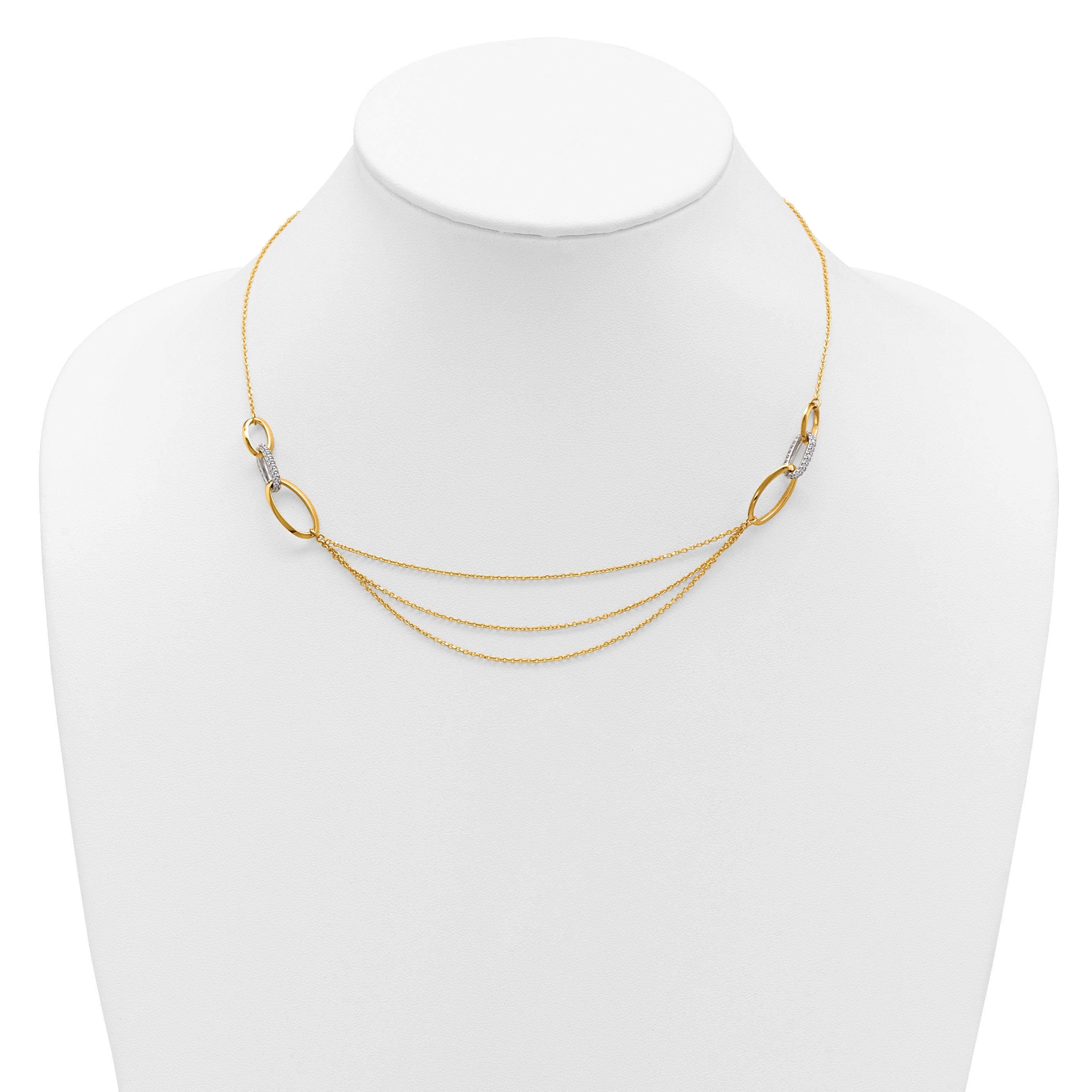 14K Two-tone Polished Fancy CZ Ovals w/1in Ext. Necklace