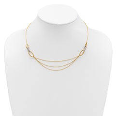 14K Two-tone Polished Fancy CZ Ovals w/1in Ext. Necklace
