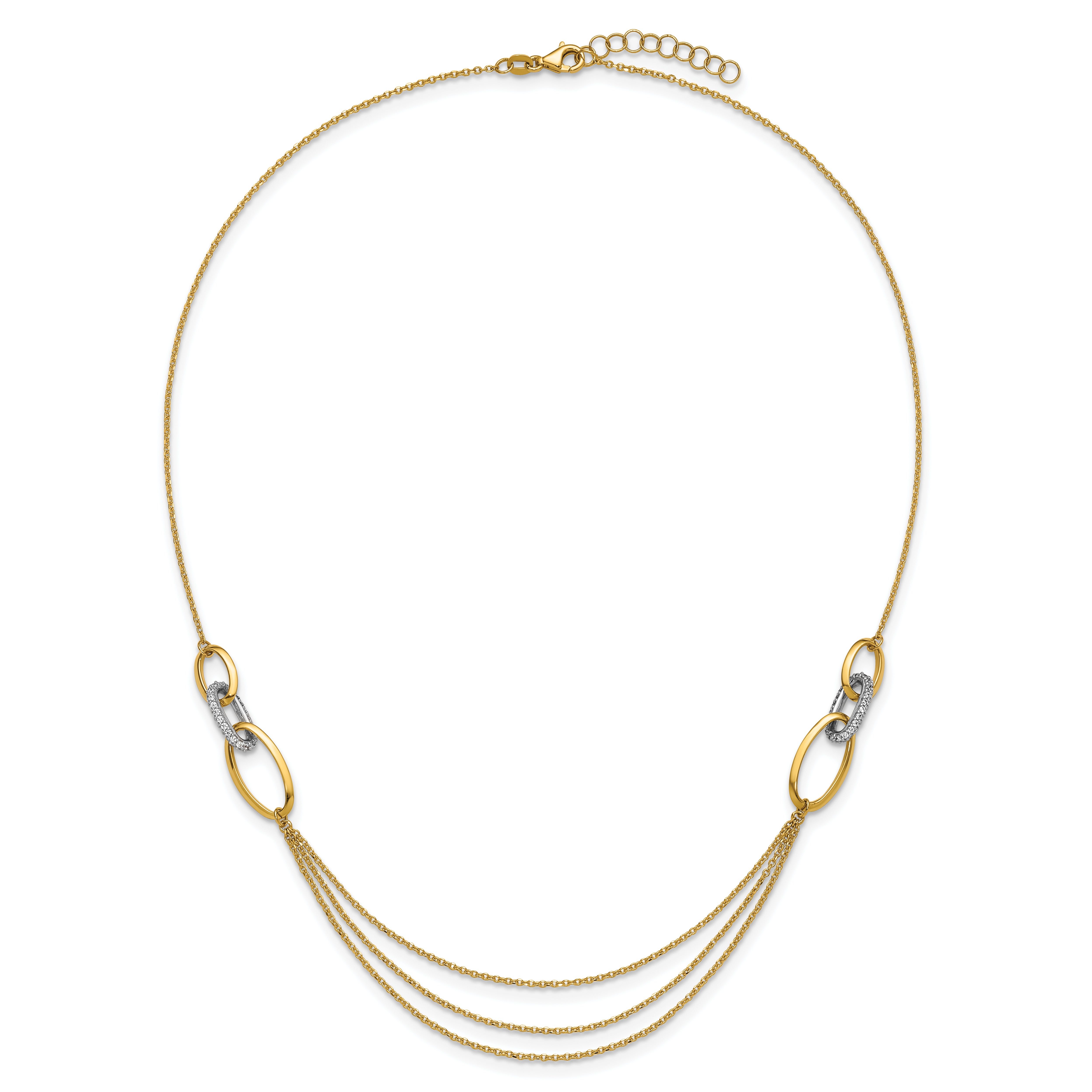 14K Two-tone Polished Fancy CZ Ovals w/1in Ext. Necklace