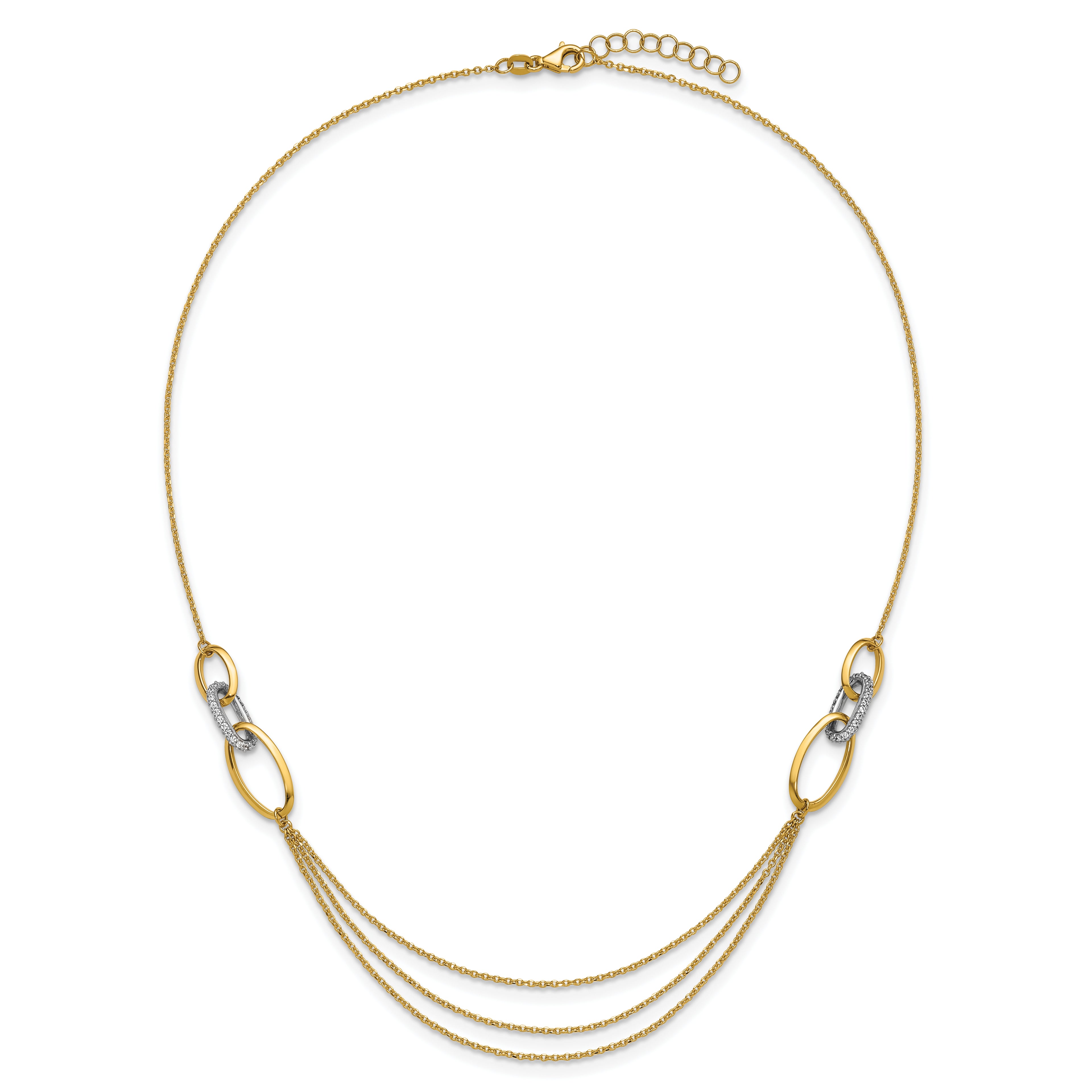 14K Two-tone Polished Fancy CZ Ovals w/1in Ext. Necklace