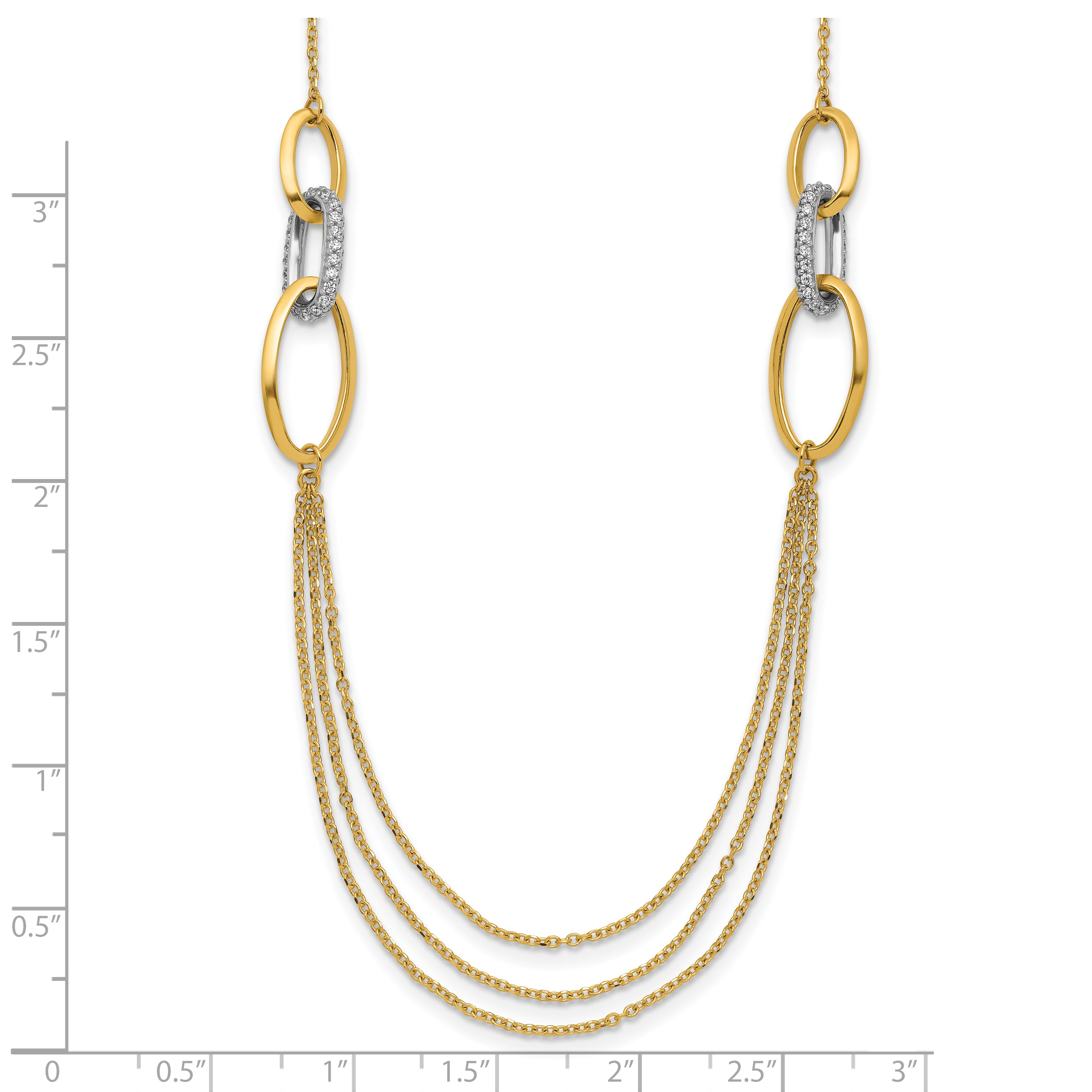 14K Two-tone Polished Fancy CZ Ovals w/1in Ext. Necklace