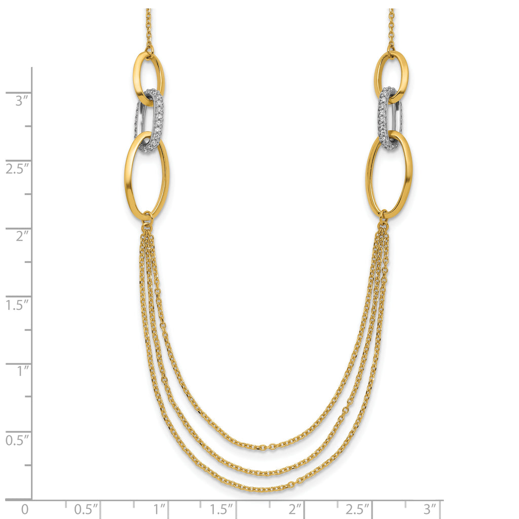14K Two-tone Polished Fancy CZ Ovals w/1in Ext. Necklace