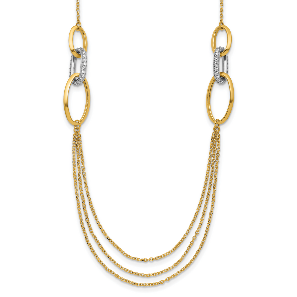 14K Two-tone Polished Fancy CZ Ovals w/1in Ext. Necklace