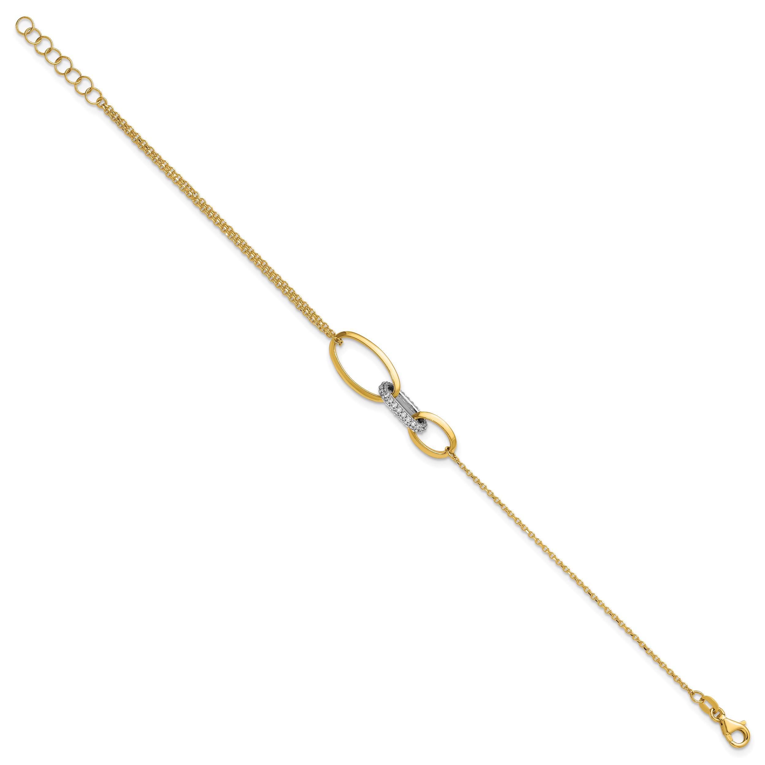 14K Two-tone Polished Fancy CZ Ovals w/.75in Ext. Bracelet Secondary image