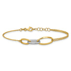 14K Two-tone Polished Fancy CZ Ovals w/.75in Ext. Bracelet