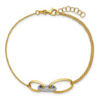 14K Two-tone Polished Fancy CZ Ovals w/.75in Ext. Bracelet