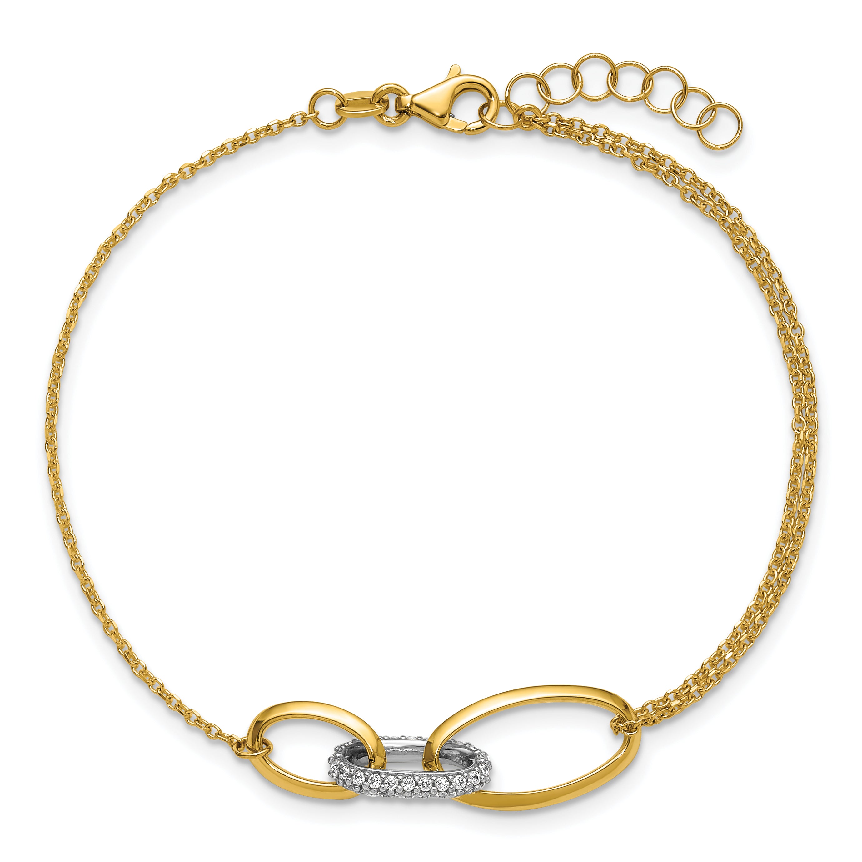 14K Two-tone Polished Fancy CZ Ovals w/.75in Ext. Bracelet
