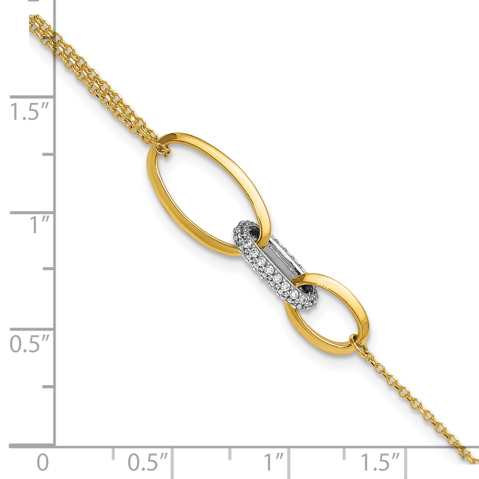 14K Two-tone Polished Fancy CZ Ovals w/.75in Ext. Bracelet