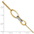 14K Two-tone Polished Fancy CZ Ovals w/.75in Ext. Bracelet