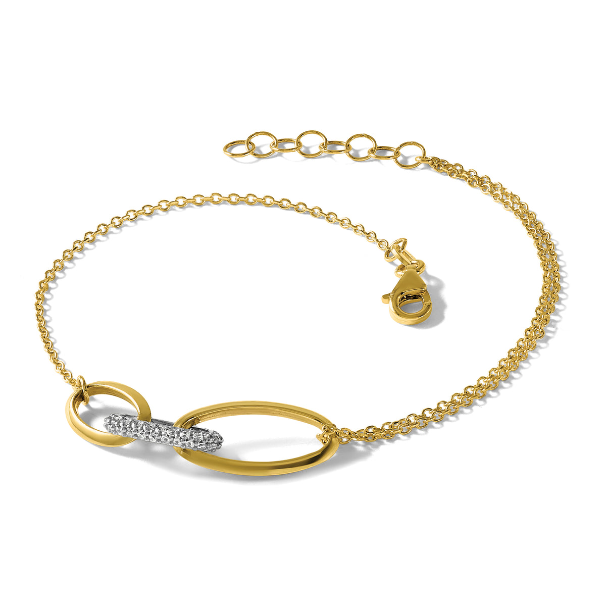 14K Two-tone Polished Fancy CZ Ovals w/.75in Ext. Bracelet