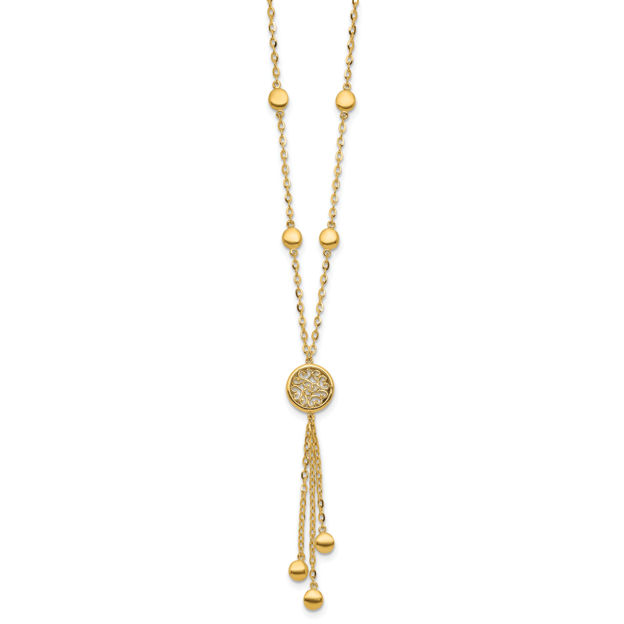 14K Polished Fancy Filigree Circles Dangle Necklace