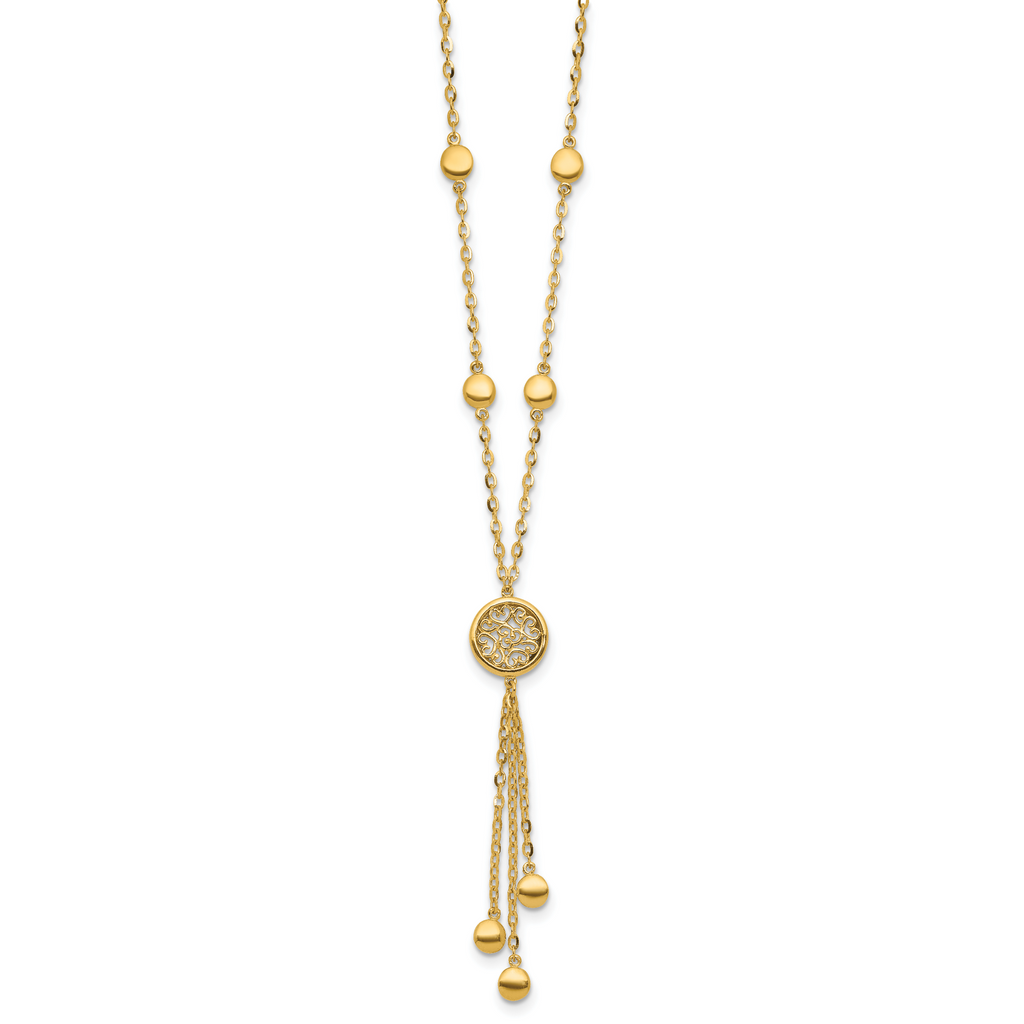 14K Polished Fancy Filigree Circles Dangle Necklace