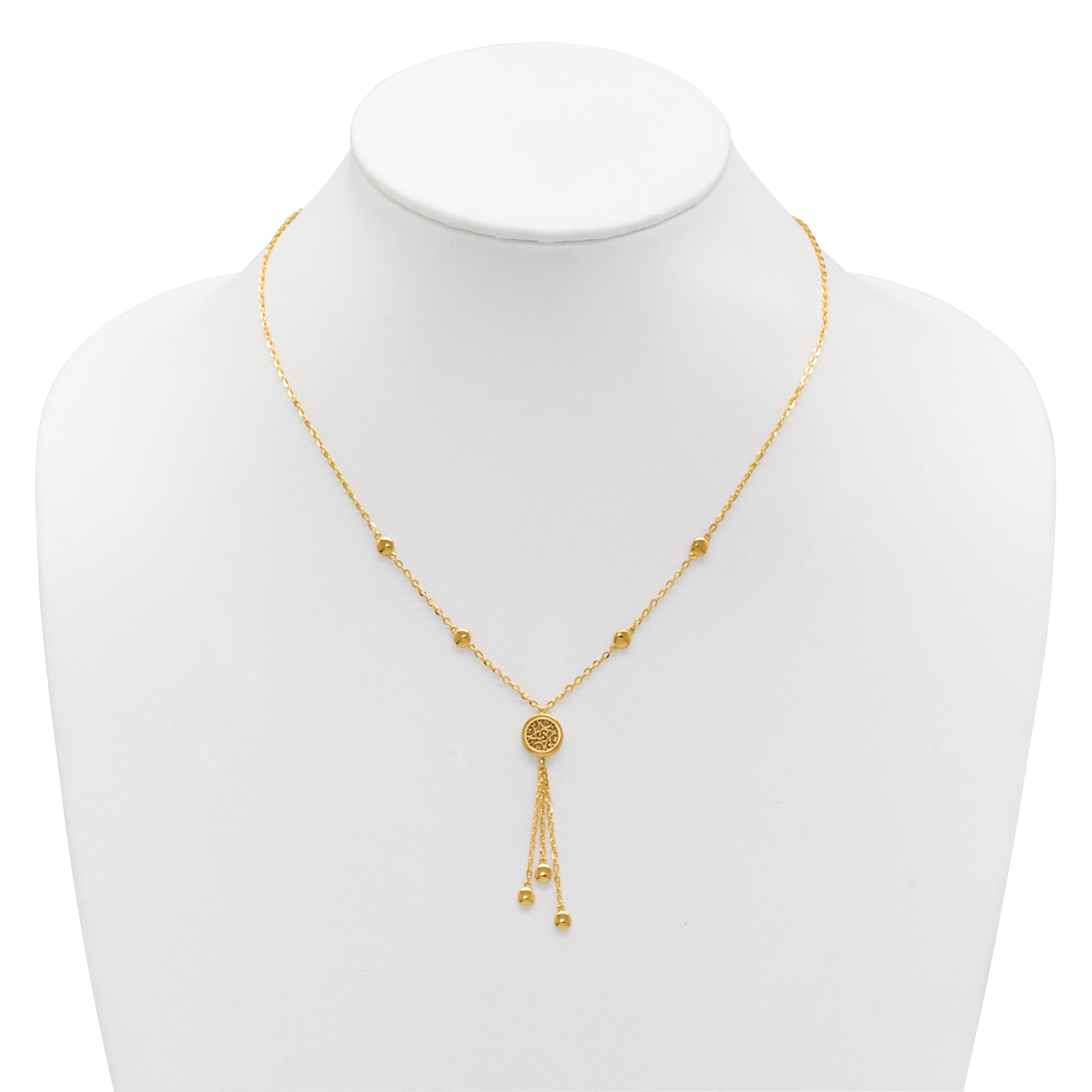 14K Polished Fancy Filigree Circles Dangle Necklace