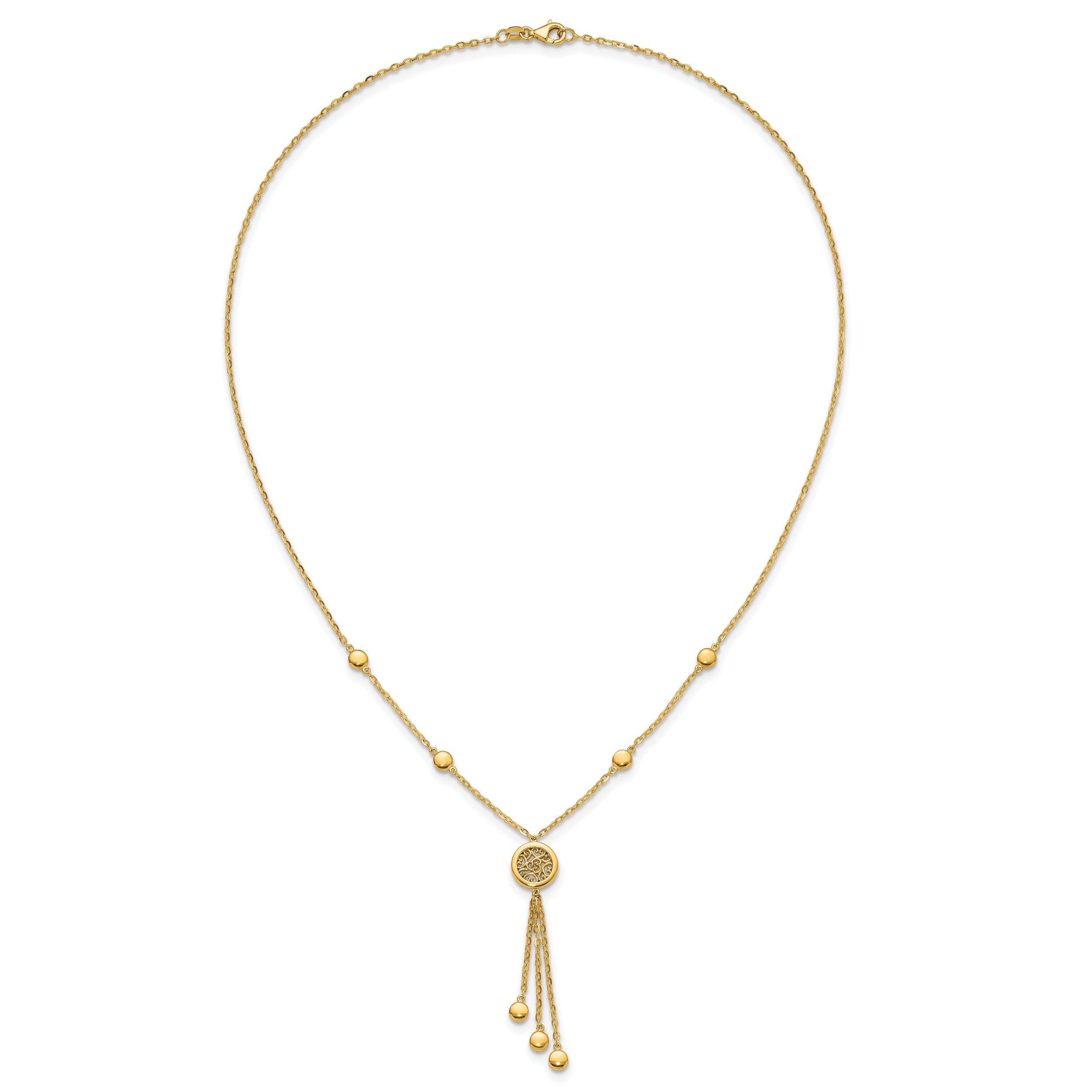 14K Polished Fancy Filigree Circles Dangle Necklace