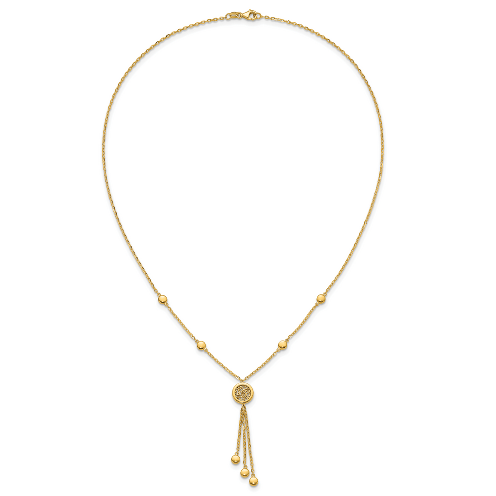 14K Polished Fancy Filigree Circles Dangle Necklace
