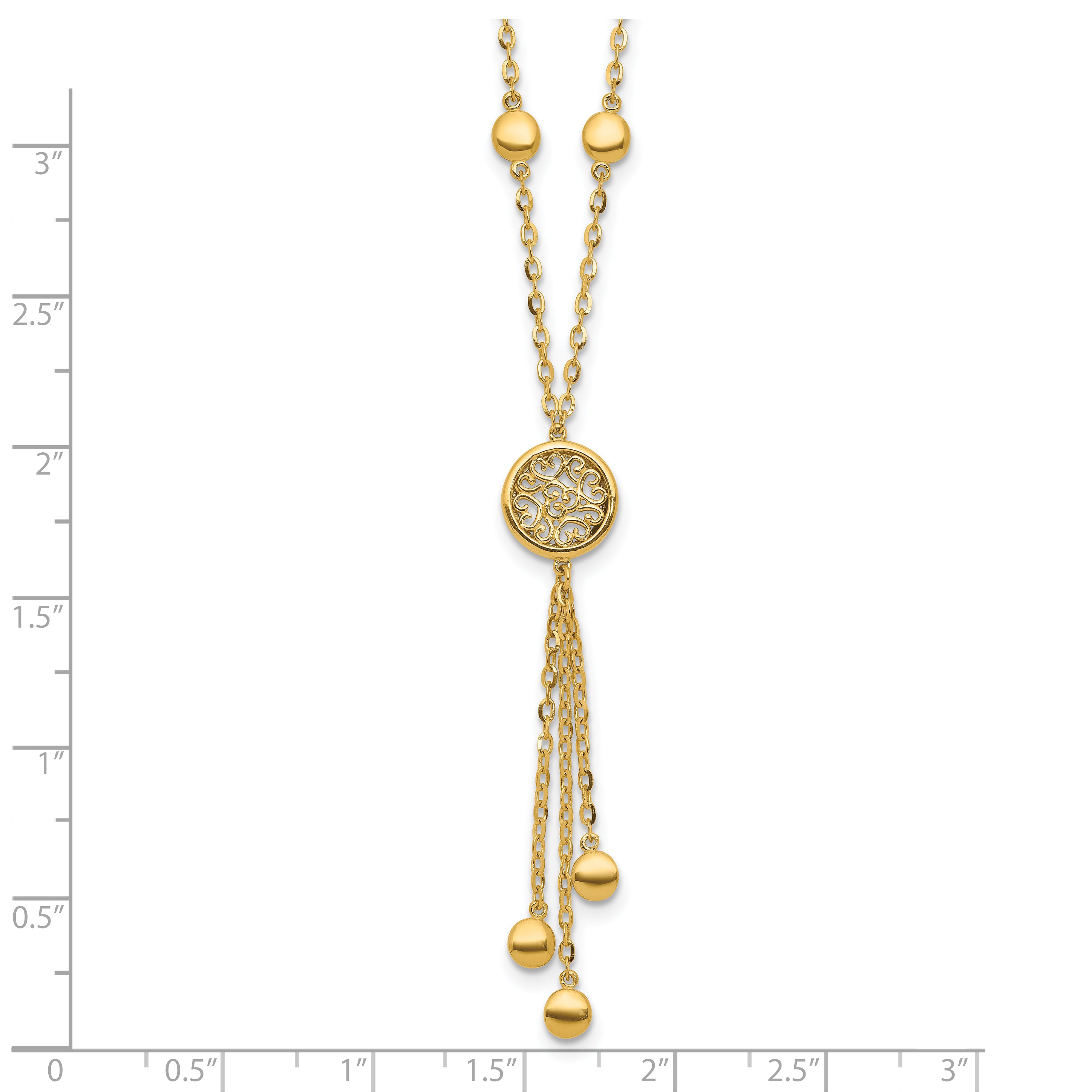 14K Polished Fancy Filigree Circles Dangle Necklace