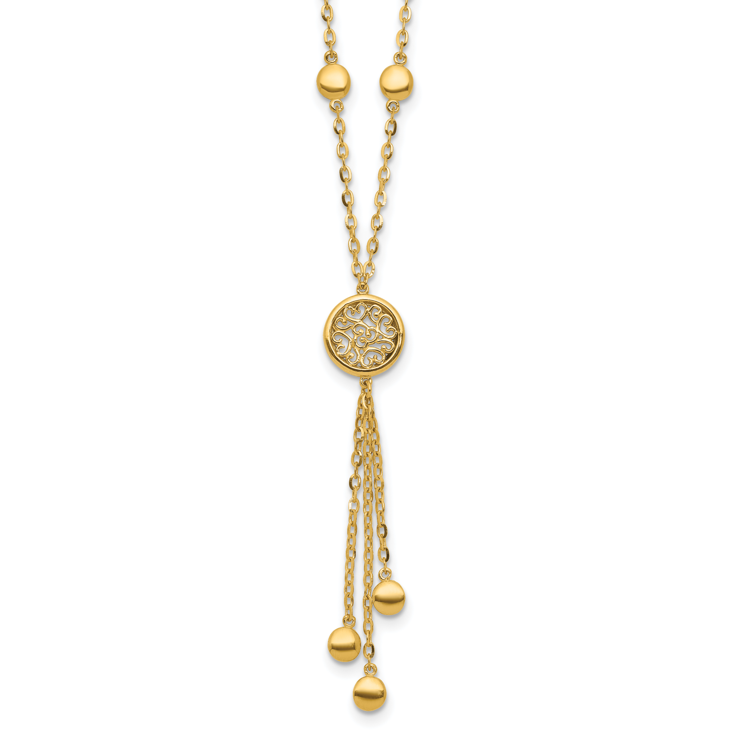 14K Polished Fancy Filigree Circles Dangle Necklace