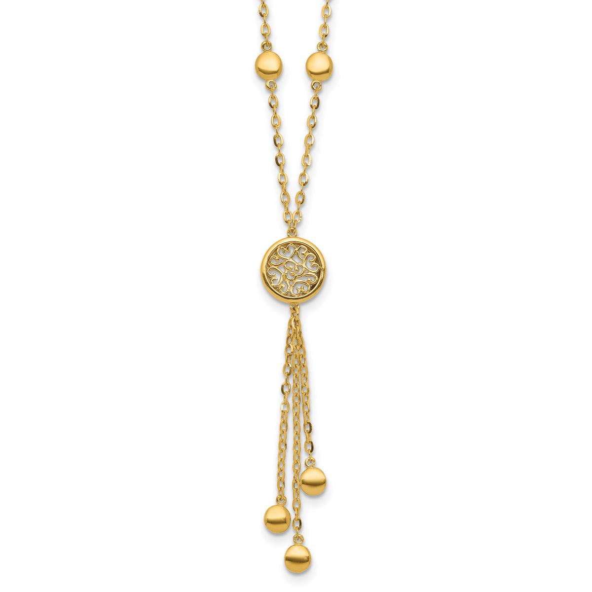 14K Polished Fancy Filigree Circles Dangle Necklace