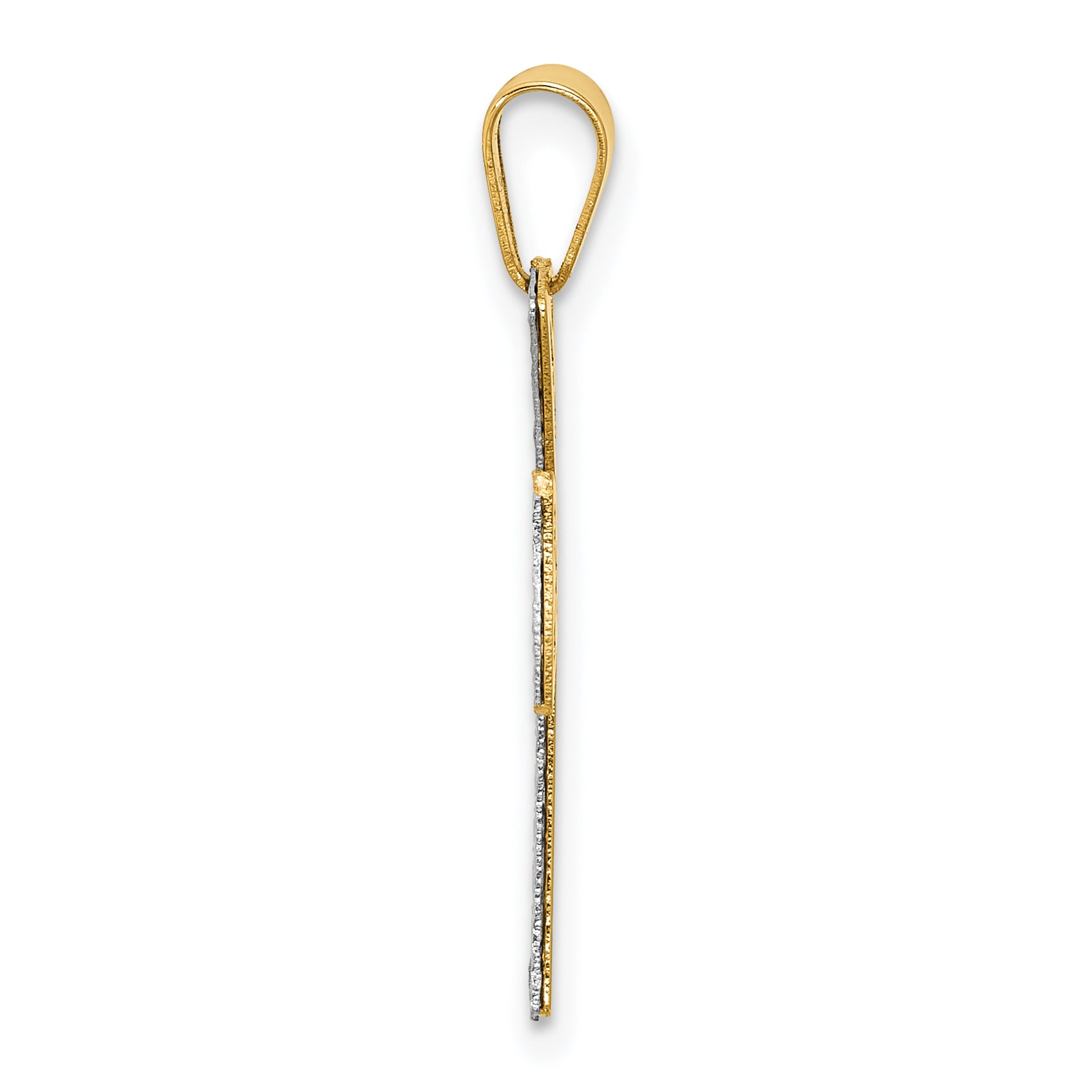 14K Two-tone Polished / Dia-cut Cross Pendant