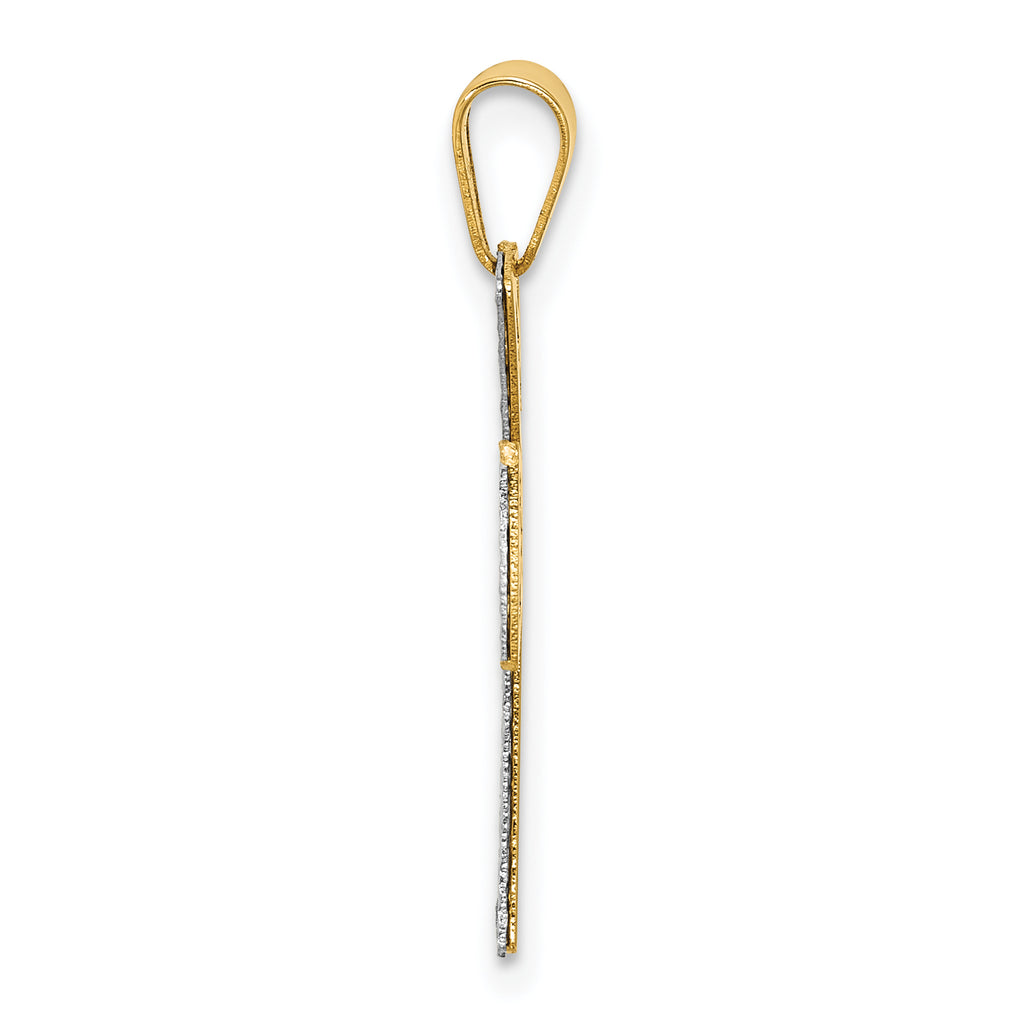 14K Two-tone Polished / Dia-cut Cross Pendant