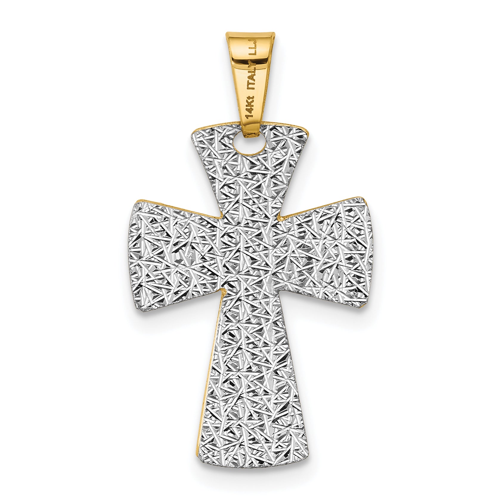 14K Two-tone Polished / Dia-cut Cross Pendant
