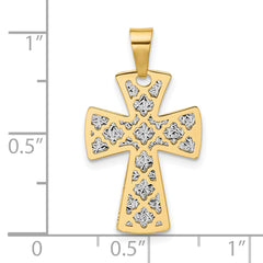14K Two-tone Polished / Dia-cut Cross Pendant
