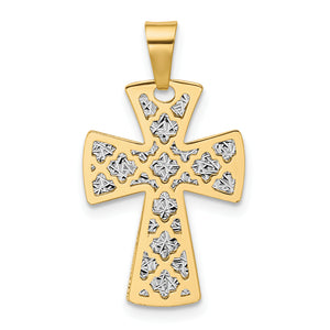 Cross Pendant in 14K Two-Tone Gold, 26mm Diamond-Cut - Sophia Jewelers