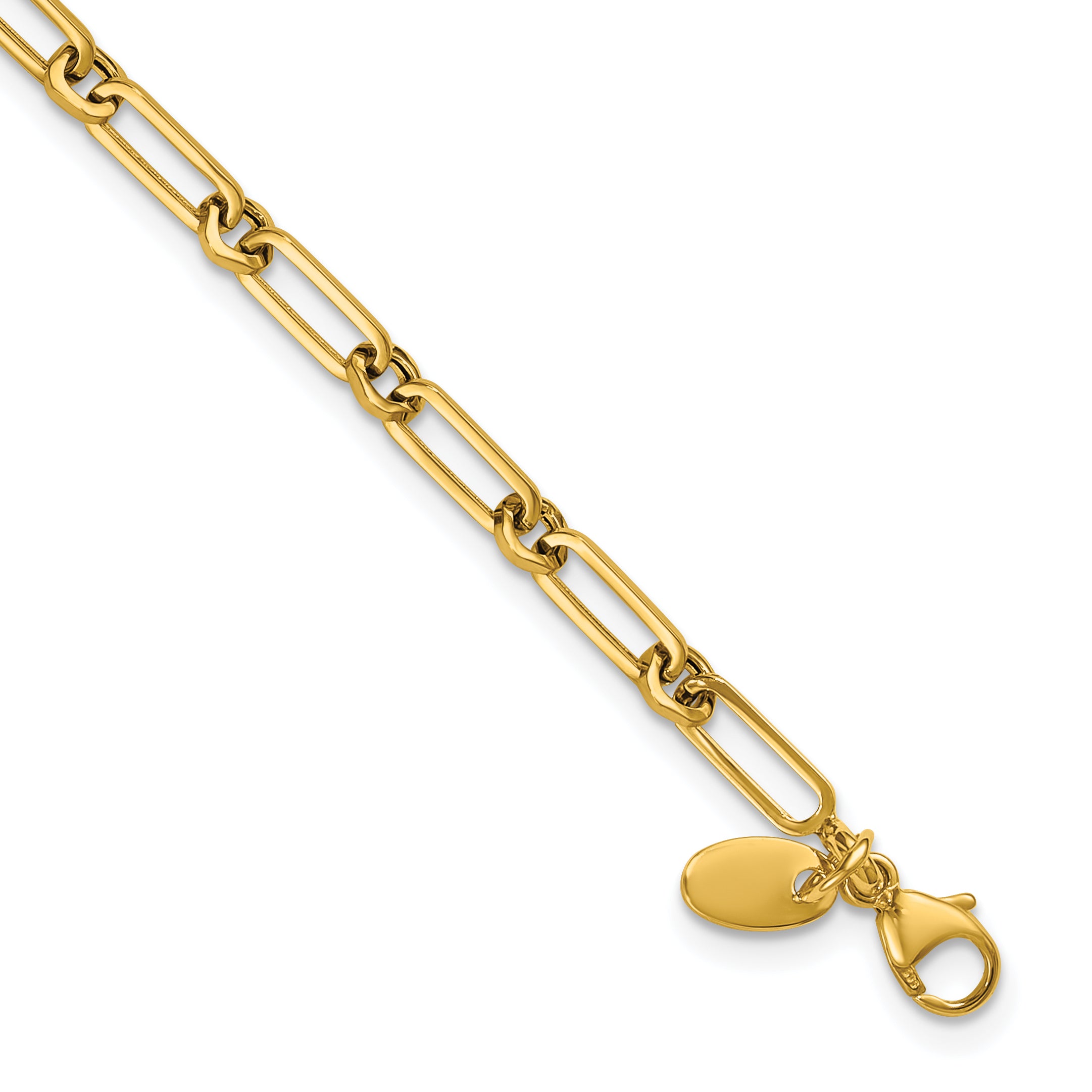 14K Polished Fancy Paperclip Link Bracelet