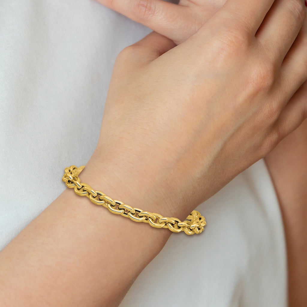 14K Polished 6.5mm Flat Edge Cable Link Bracelet