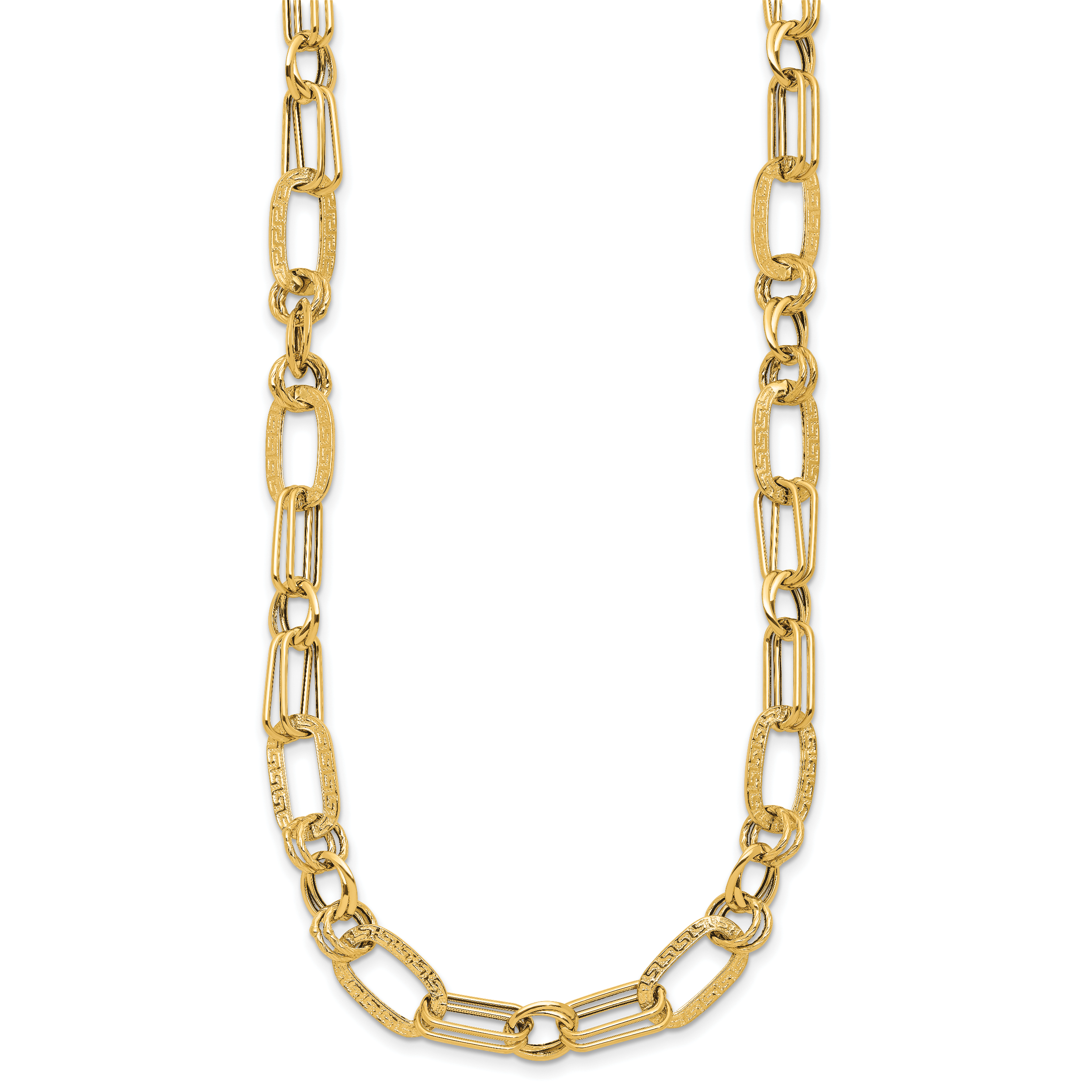 14K Polished and Textured Fancy Greek Key Link Necklace