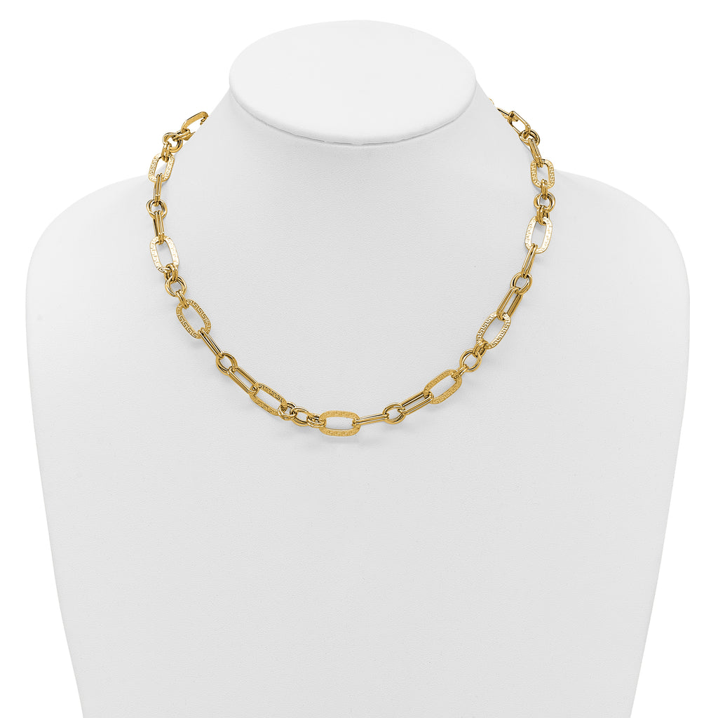 14K Polished and Textured Fancy Greek Key Link Necklace