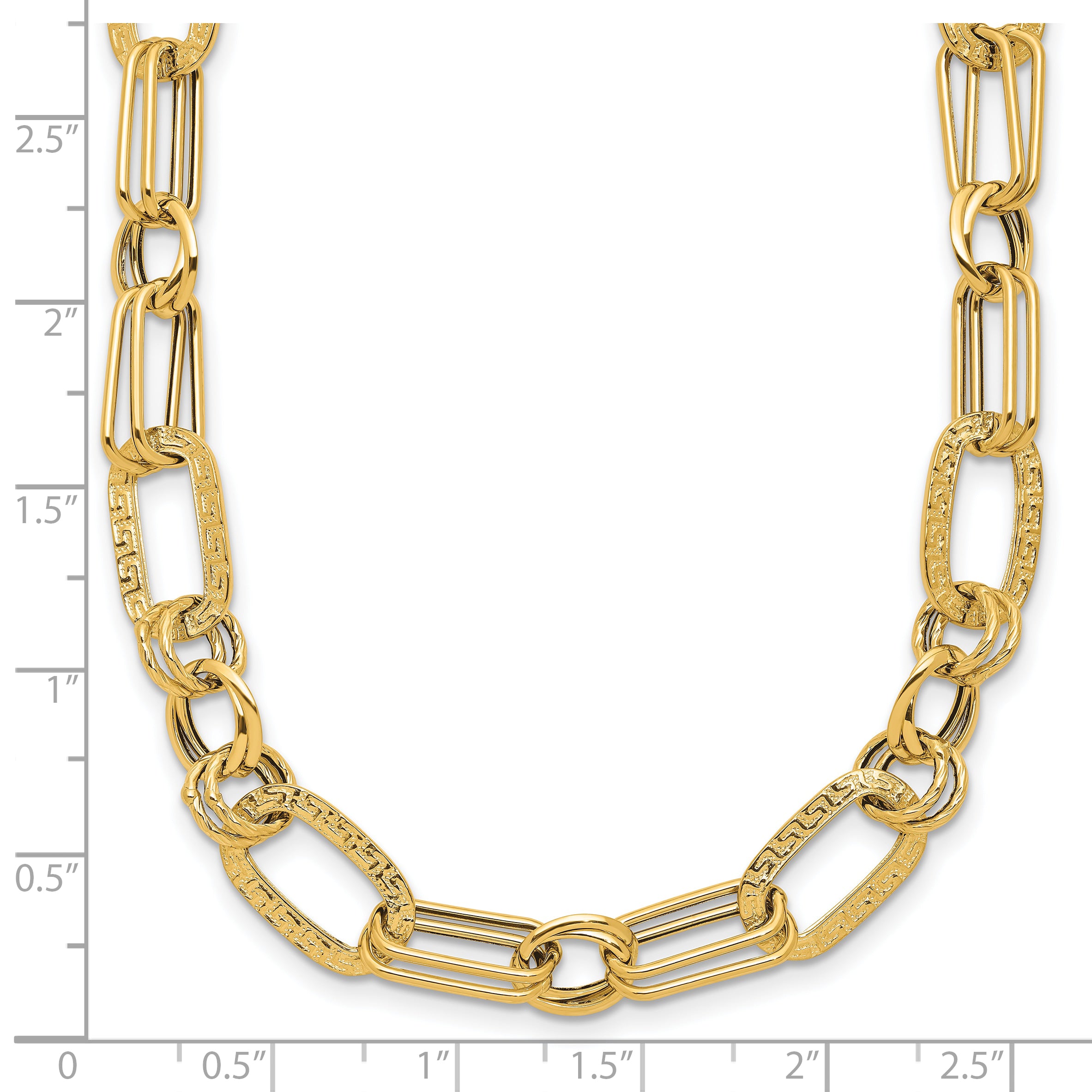 14K Polished and Textured Fancy Greek Key Link Necklace