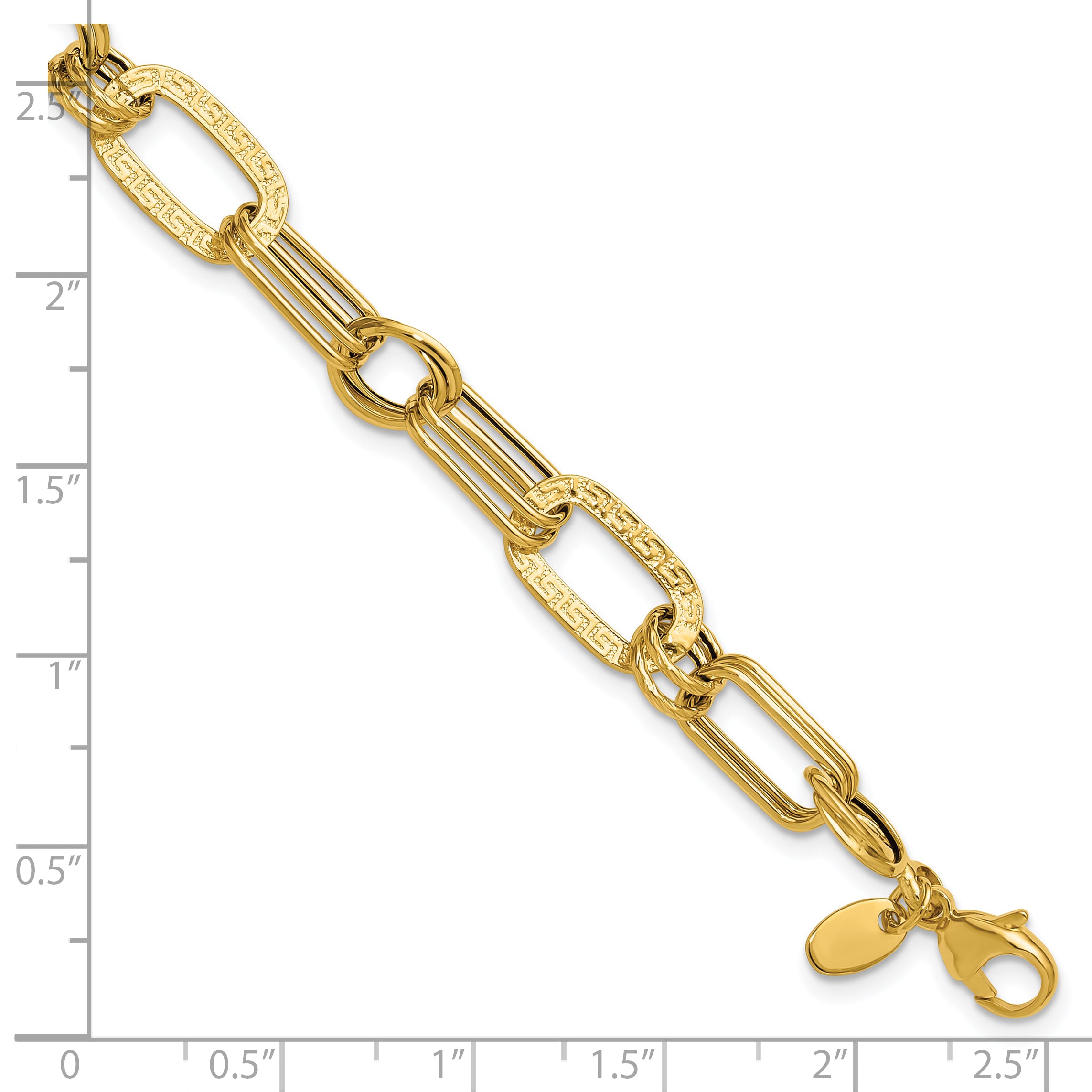 14K Polished and Textured Fancy Greek Key Link Bracelet