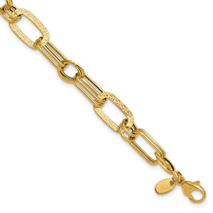 Greek Key Link Chain in 14K Yellow Gold, 8.75mm Textured, 7.5 Inch - Sophia Jewelers