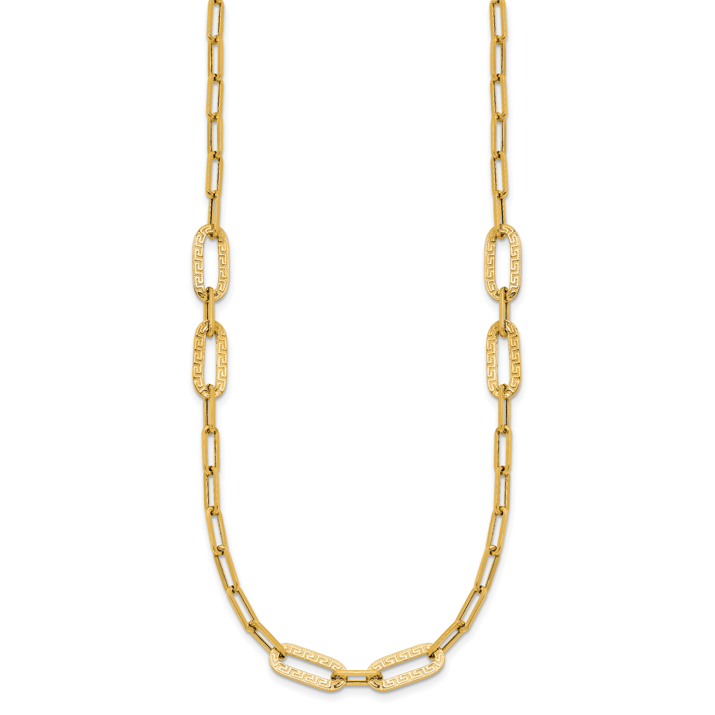 14K Polished Textured Greek Key Paperclip Link Necklace Secondary image