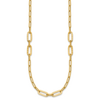 14K Polished Textured Greek Key Paperclip Link Necklace
