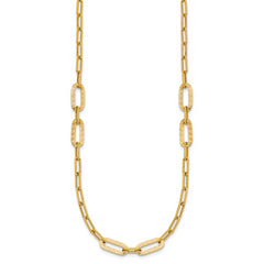 14K Polished Textured Greek Key Paperclip Link Necklace