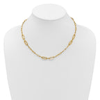 14K Polished Textured Greek Key Paperclip Link Necklace