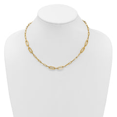 14K Polished Textured Greek Key Paperclip Link Necklace