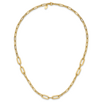 14K Polished Textured Greek Key Paperclip Link Necklace