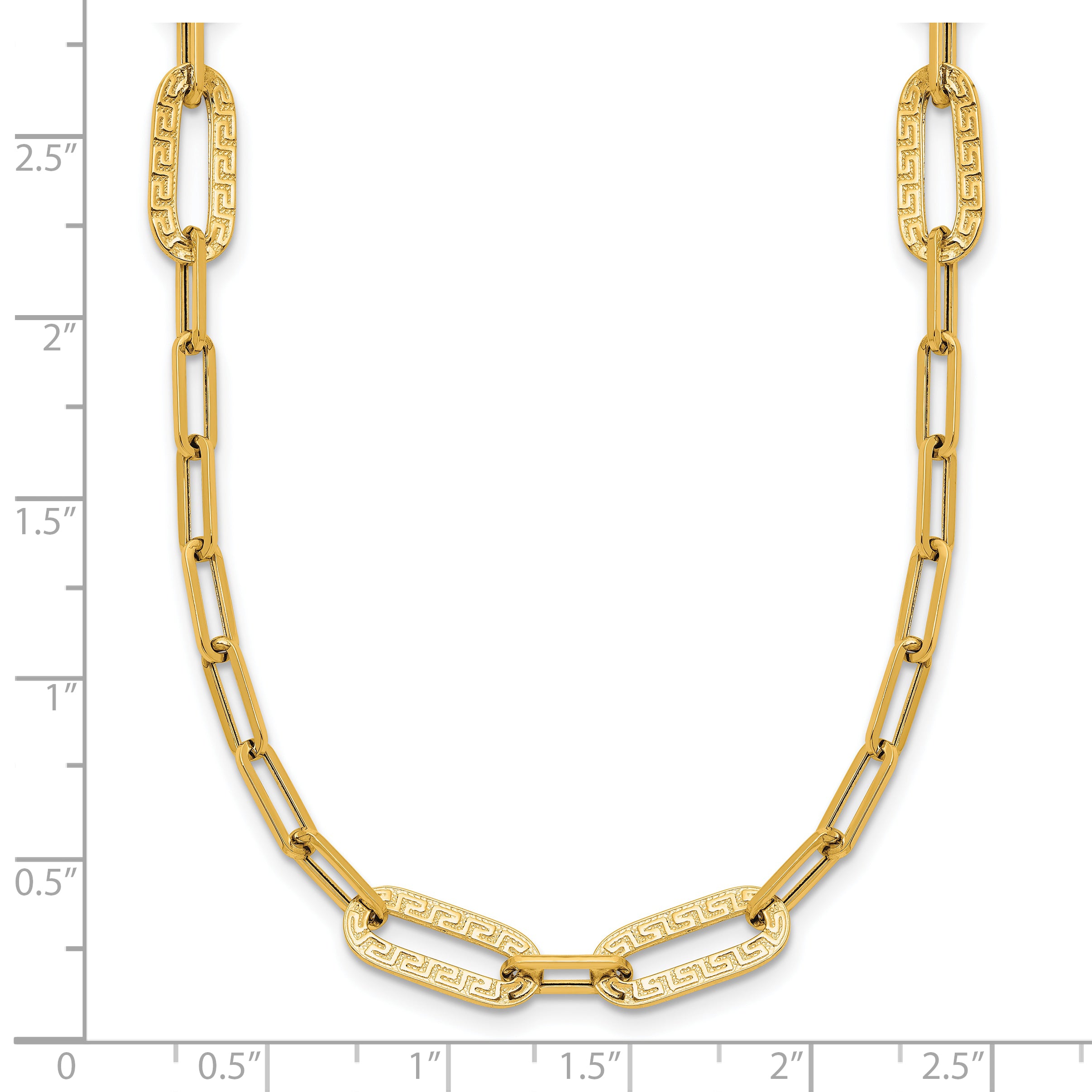 14K Polished Textured Greek Key Paperclip Link Necklace