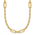 14K Polished Textured Greek Key Paperclip Link Necklace