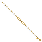 14K Polished Textured Greek Key Paperclip Link Bracelet