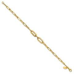 14K Polished Textured Greek Key Paperclip Link Bracelet