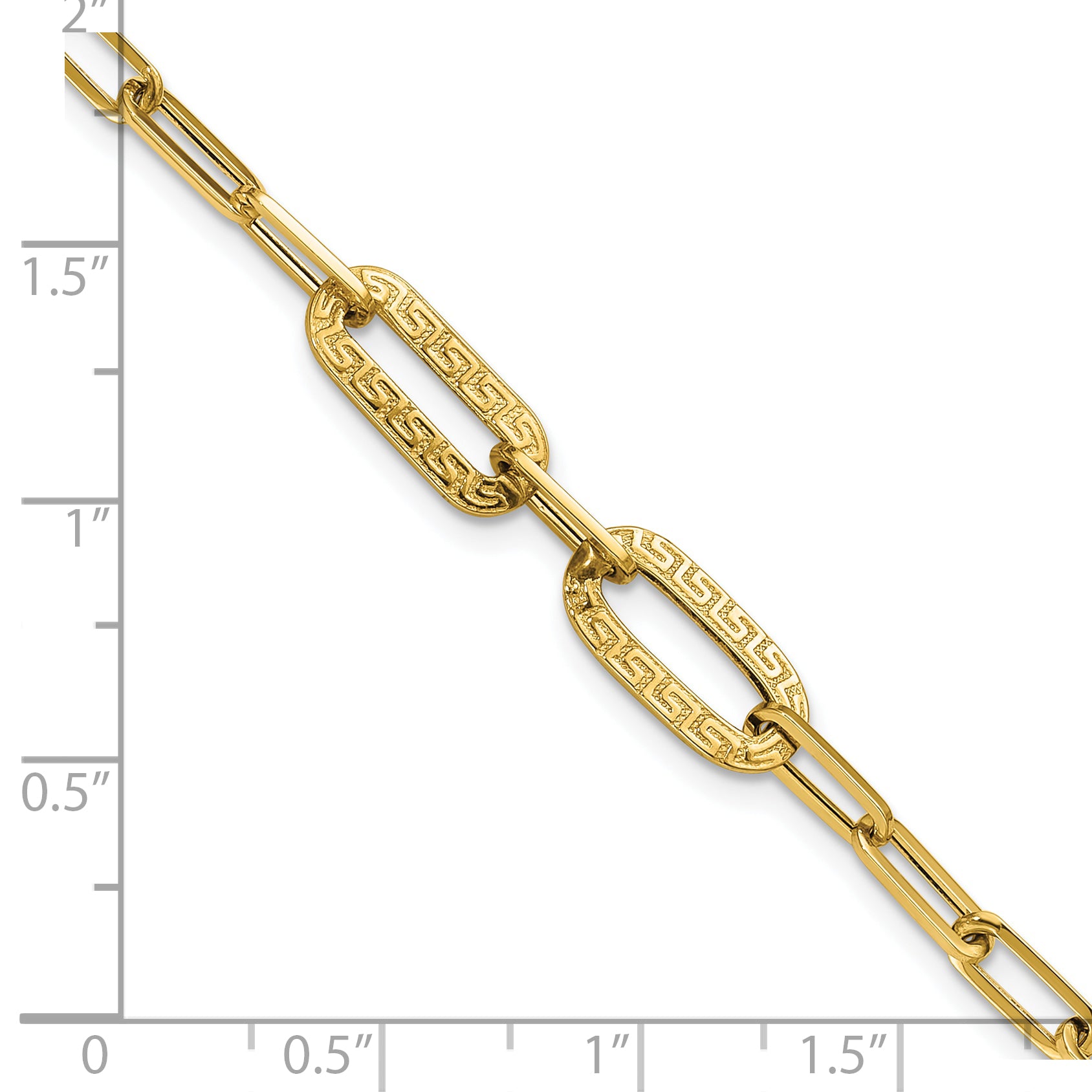 14K Polished Textured Greek Key Paperclip Link Bracelet